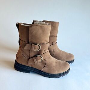 Sorel Tan Waterproof Leather Fur Lining Rubber Outsole Ankle Boots size 10.5